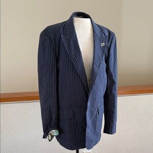 Navy Pinstripe Blazer with yellow linen blend size large
